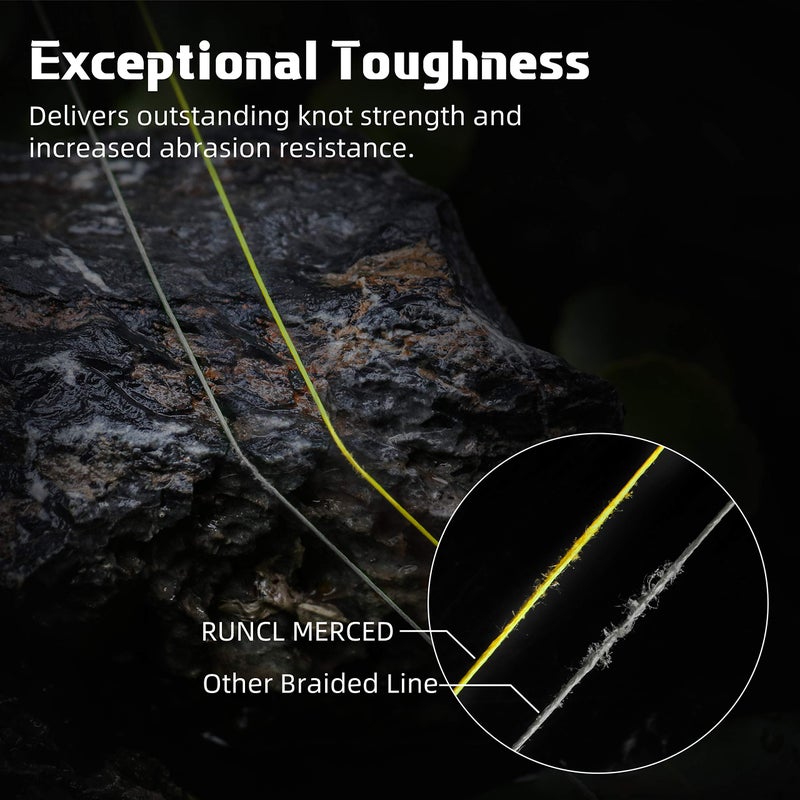 RUNCL Braided Fishing Line Merced, 4 Strand Braided Line - Proprietary Weaving Tech, Thin-Coating Tech, Stronger, Smoother - Fishing Line fr Freshwater Saltwater (Hi-Vis Yellow, 40LB(18.1kgs), 300yds) - Image 4